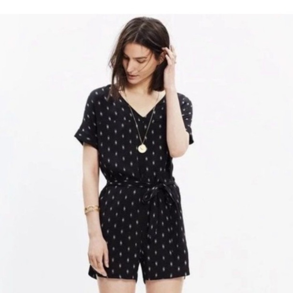 Madewell ikat diamond patterned belted romper